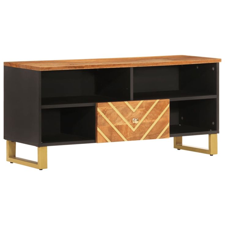 TV-taso ruskea ja musta 100x33,5x46 cm täysi mangopuu (56799)