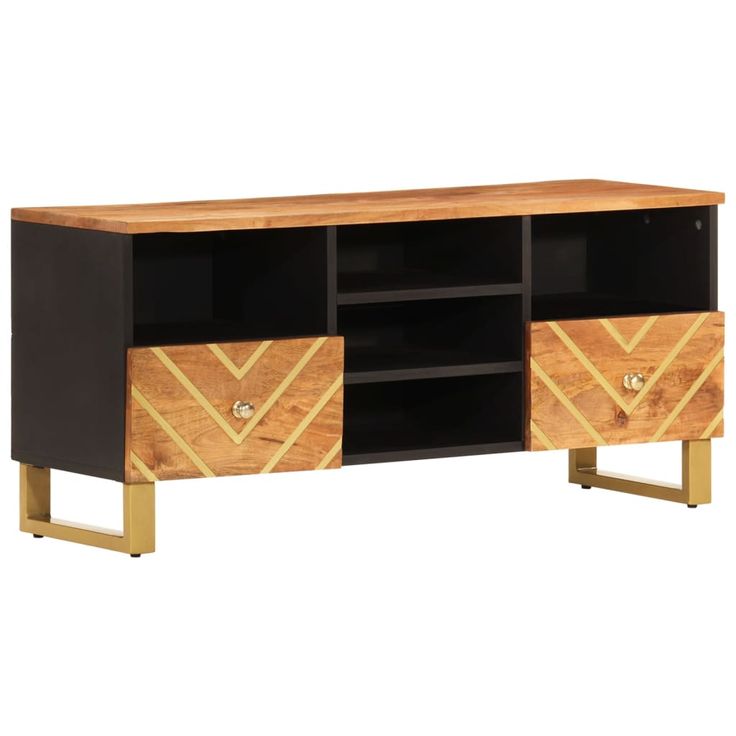 TV-taso ruskea ja musta 100x33,5x46 cm täysi mangopuu (56801)