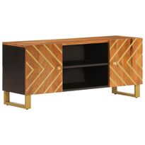 TV-taso ruskea ja musta 105x33,5x46 cm täysi mangopuu (56783)