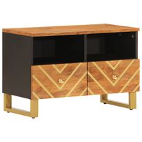 TV-taso ruskea ja musta 70x33,5x46 cm täysi mangopuu (56784)