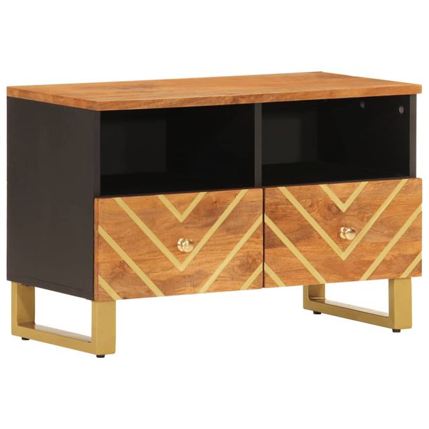 TV-taso ruskea ja musta 70x33,5x46 cm täysi mangopuu (56784)