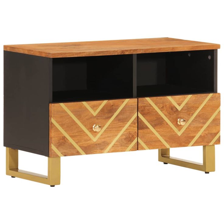 TV-taso ruskea ja musta 70x33,5x46 cm täysi mangopuu (56784)