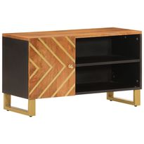 TV-taso ruskea ja musta 80x31,5x46 cm täysi mangopuu (56798)