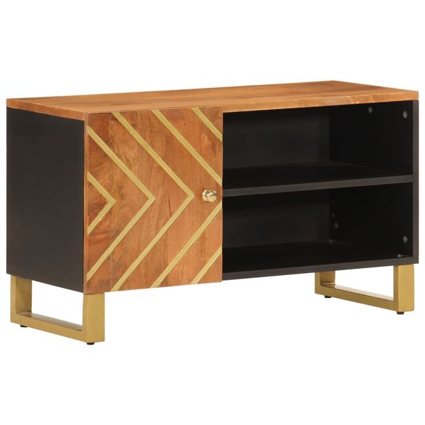 TV-taso ruskea ja musta 80x31,5x46 cm täysi mangopuu (56798)