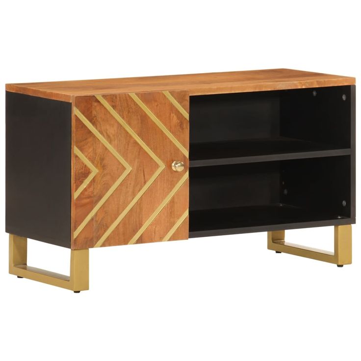 TV-taso ruskea ja musta 80x31,5x46 cm täysi mangopuu (56798)