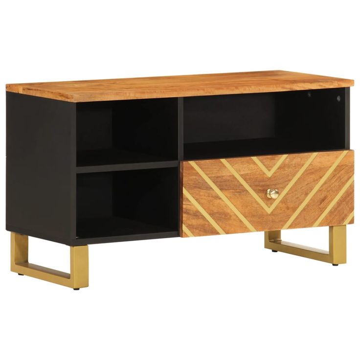 TV-taso ruskea ja musta 80x33,5x46 cm täysi mangopuu (56800)