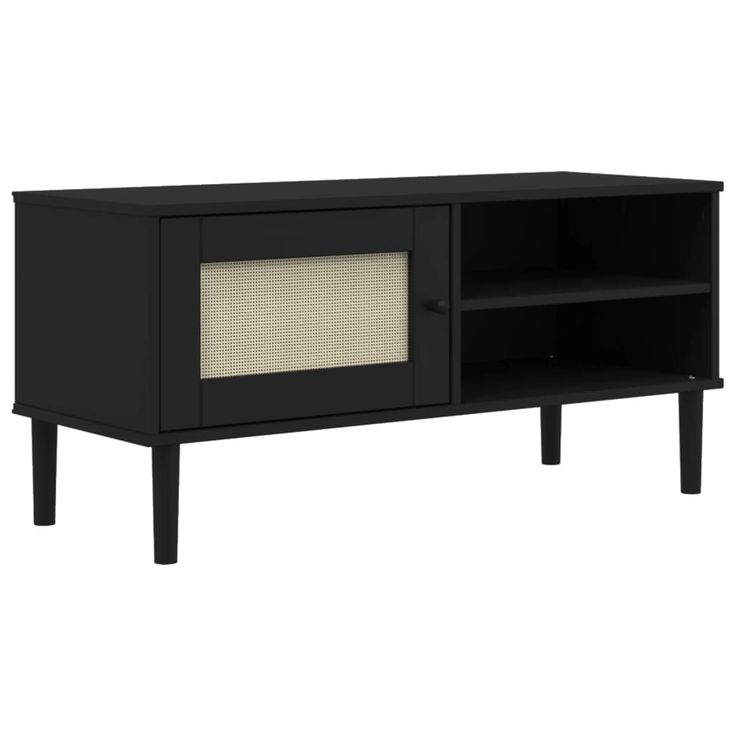 TV-taso SENJA rottinkityyli musta 106x40x49 cm täysi mänty (58042)