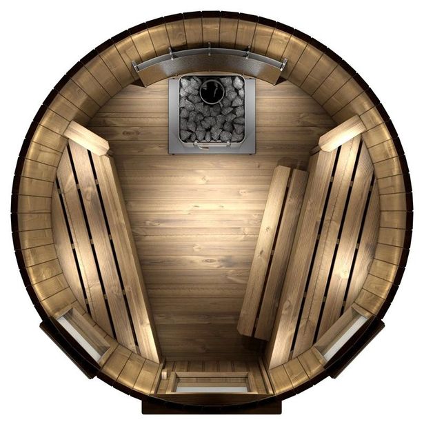 Tynnyrisauna SpaDealers, pystymalli, Ø180cm, lämpöpuu, sis. puukiukaan ja savupiipun