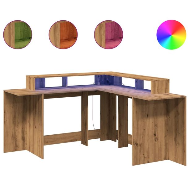 Työpöytä LED-valoilla artesaani tammi 152x152x91cm tekninen puu (09464)