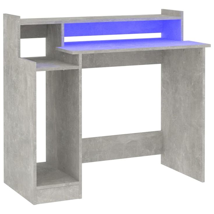 Työpöytä LED-valoilla betoninharmaa 97x45x90 cm tekninen puu (05556)