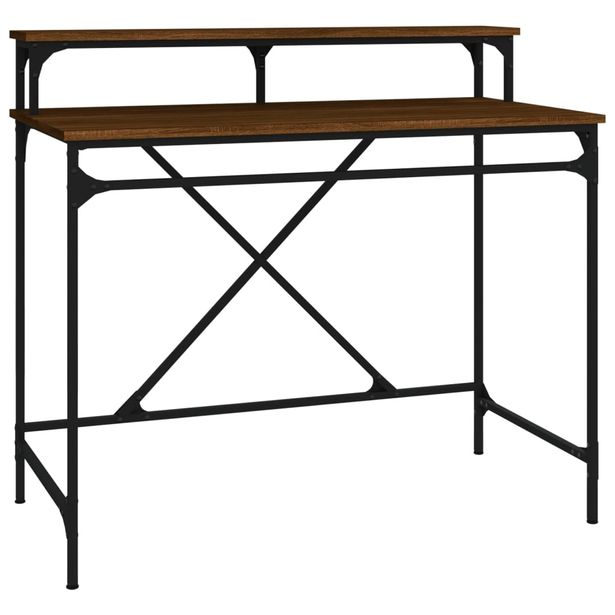Työpöytä ruskea tammi 100x50x90 cm tekninen puu ja rauta (26703)