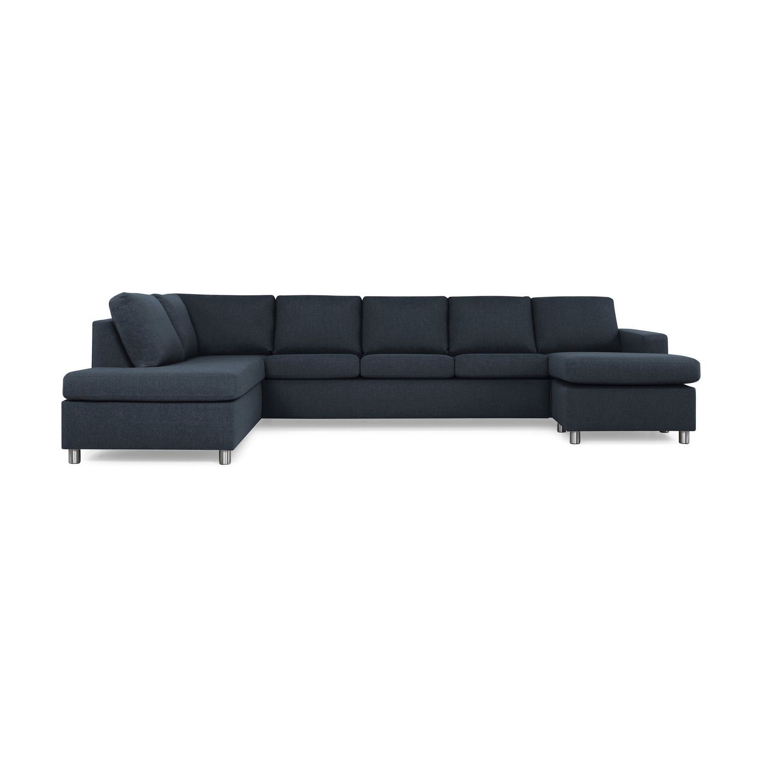 U-Sohva Scandinavian Choice Crazy XL Divaani oikea 6-istuttava tummansininen/metallijalat pyöreä
