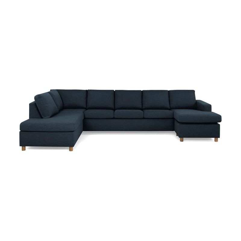 U-Sohva Scandinavian Choice Crazy XL Divaani oikea 6-istuttava tummansininen/tammijalat pyöreä