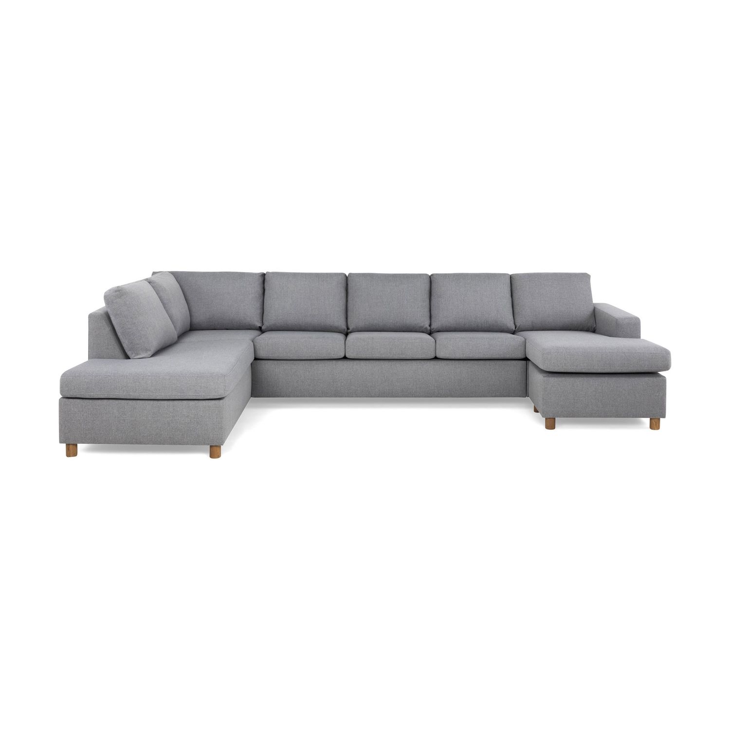 U-Sohva Scandinavian Choice Crazy XL Divaani oikea 6-istuttava vaaleanharmaa/tammijalat pyöreä