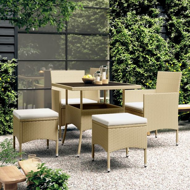 Ulkoruokailuryhmä polyrottinki beige, 5 osaa