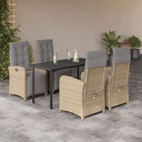 Ulkoruokailuryhmä tyynyillä beige polyrottinki, 5 osaa