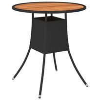 Ulkoruokapöytä musta Ø 70 cm polyrottinki ja, akaasiapuu