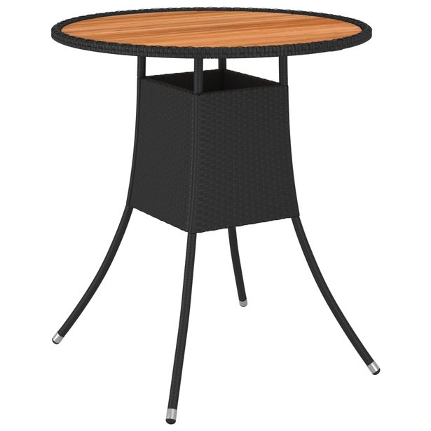 Ulkoruokapöytä musta Ø 70 cm polyrottinki ja, akaasiapuu