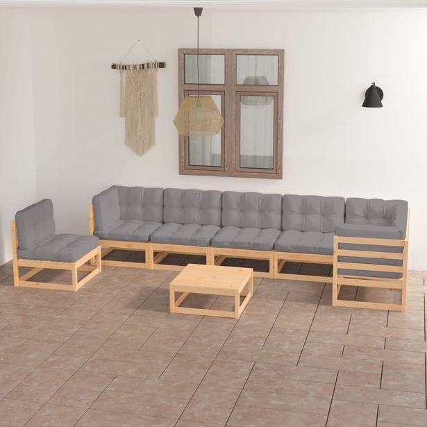 Puutarhasohvasarja, tyynyillä, mäntypuu, 8-osainen, eri värejä