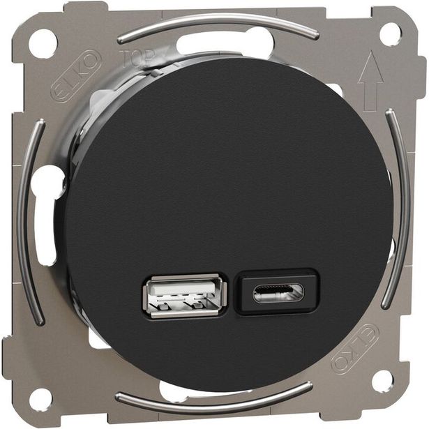 USB-latauspistorasia Schneider Electric ELKO One, 1xUSB-A + 1xUSB-C, PR, 21W, PD, uppoasennus, keskiölevyllä, ruuviliitos