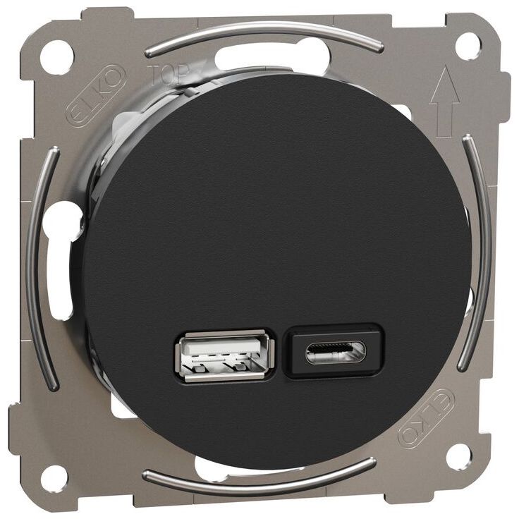 USB-latauspistorasia Schneider Electric ELKO One, 1xUSB-A + 1xUSB-C, PR, 21W, PD, uppoasennus, keskiölevyllä, ruuviliitos