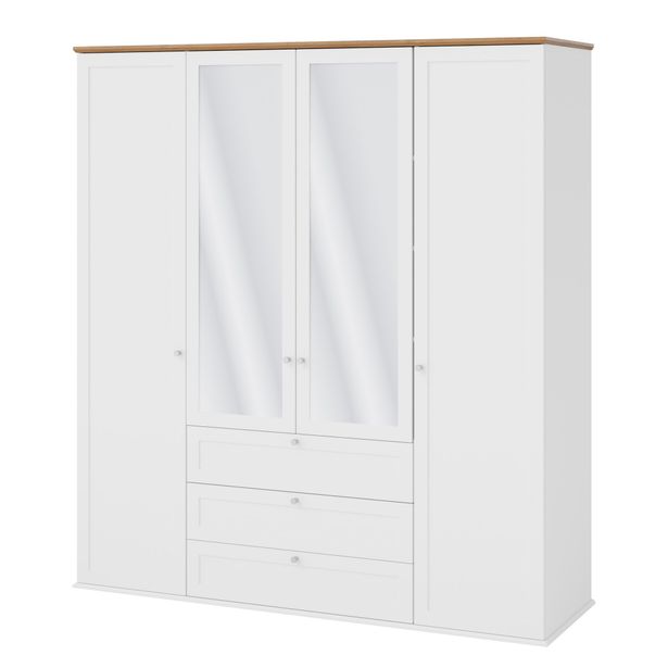 Vaatekaappi 4D3SZ GACORIS, valkoinen/beige (7131)