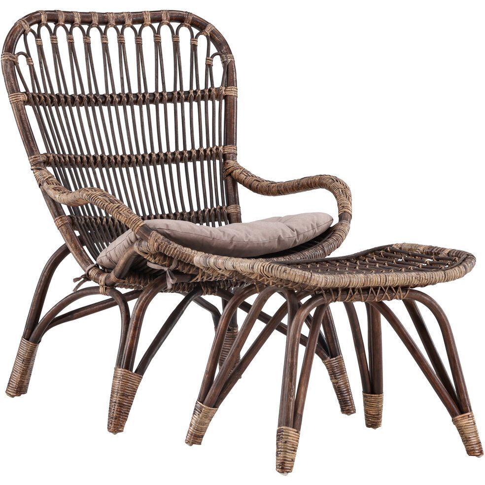 Rottinkituoli rahilla Venture Home Ella, beige/tumma pähkinä