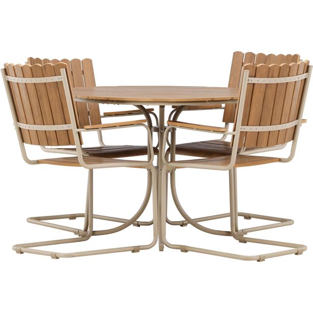 Ruokailuryhmä Venture Home Holmsund, ø110cm-ruokapöytä + 4 tuolia, beige/vaneri