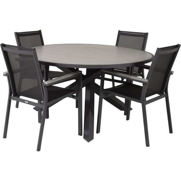 Ruokailuryhmä Venture Home, ø140cm Parma-pöytä + 4 käsinojallista Parma-tuolia