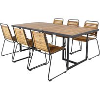 Ruokailuryhmä Venture Home, 200x100cm Khung-pöytä + 6 ruskeaa Bois-tuolia