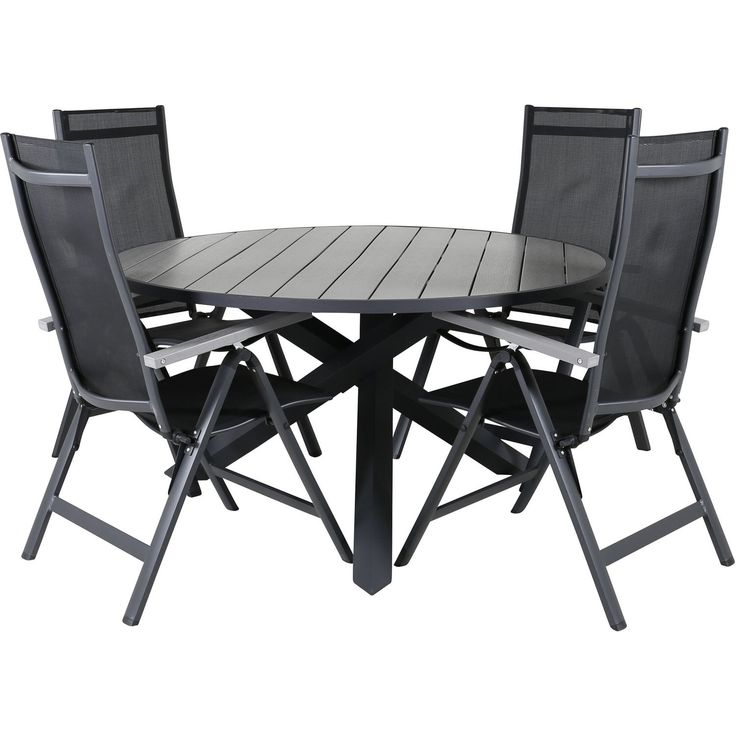 Ruokailuryhmä Venture Home, ø140cm Parma-pöytä + 4 tummanharmaata Albany-tuolia