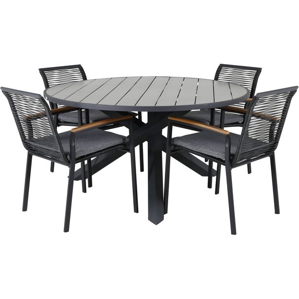 Ruokailuryhmä Venture Home, ø140cm Parma-pöytä + 4 Dallas-tuolia
