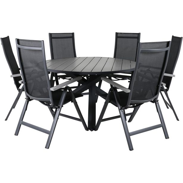 Ruokailuryhmä Venture Home, ø140cm Parma-pöytä + 6 Albany-tuolia