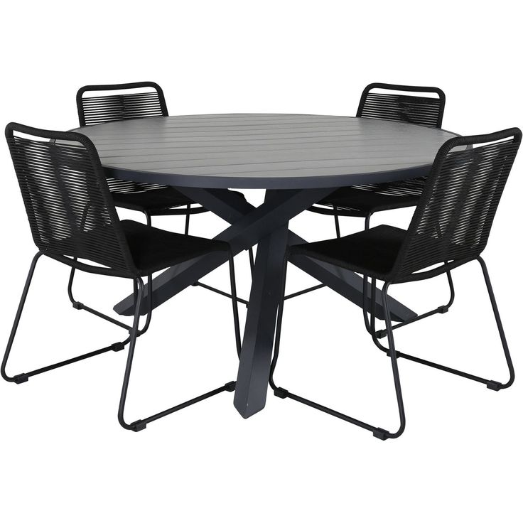 Ruokailuryhmä Venture Home, ø140cm Parma-pöytä + 4 mustaa Lindos-tuolia