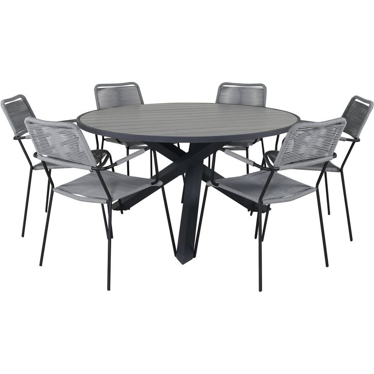 Ruokailuryhmä Venture Home, ø140cm Parma-pöytä + 6 harmaata Lindos-tuolia