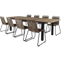 Ruokailuryhmä Venture Home, 220x100cm Panama-pöytä + 8 ruskeaa Lindos-tuolia
