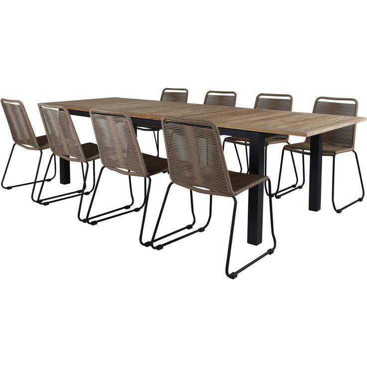 Ruokailuryhmä Venture Home, 220x100cm Panama-pöytä + 8 ruskeaa Lindos-tuolia