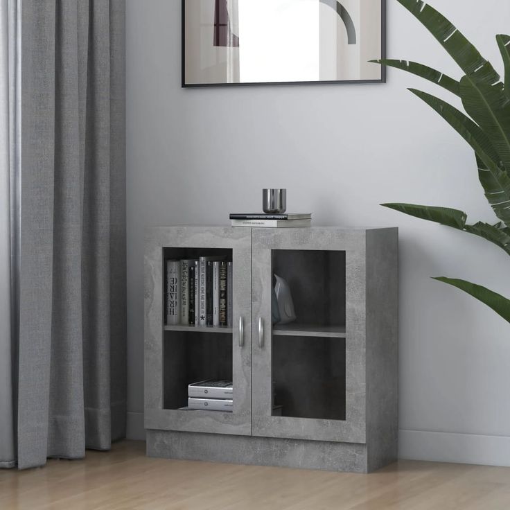 Vitriinikaappi 82,5x30,5x80 cm lastulevy betoninharmaa