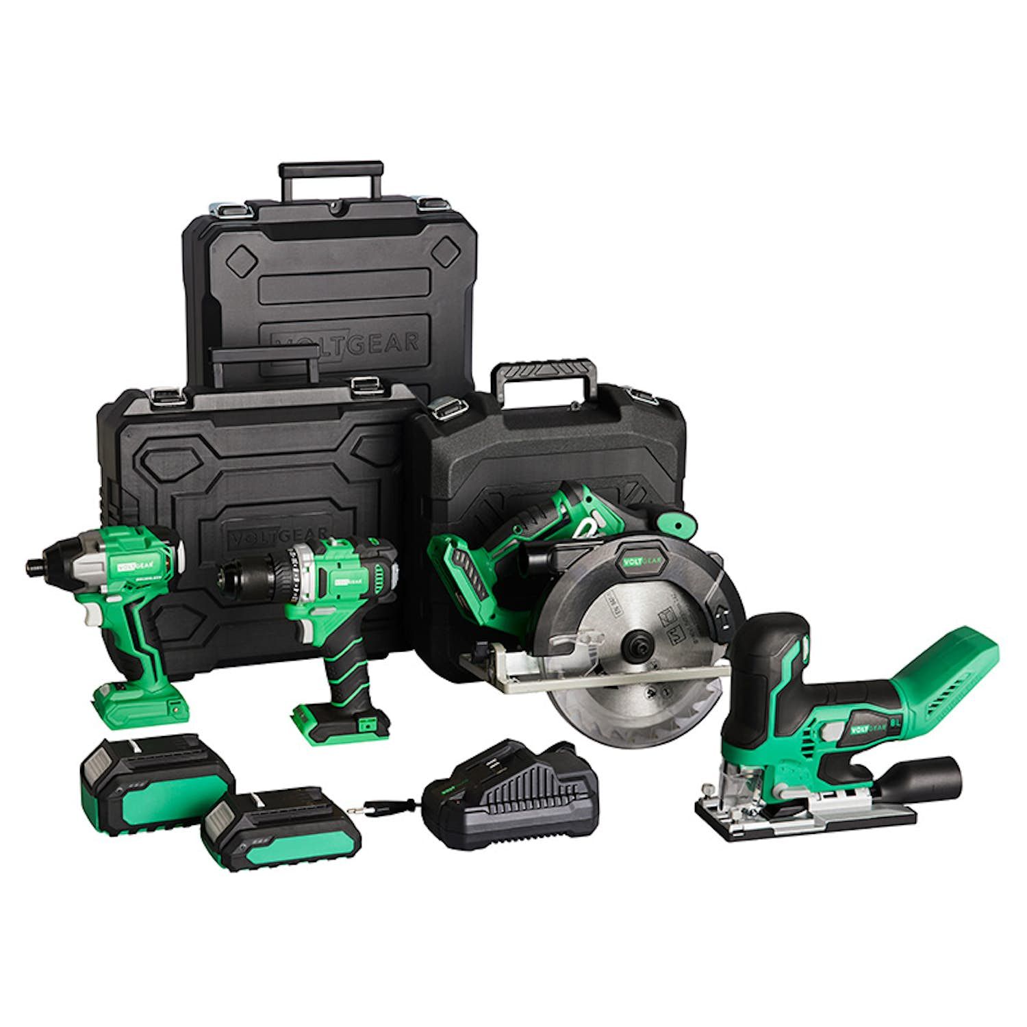 Akkukonesarja Voltgear Plus 20V, 7 osaa, 4.0+2.0Ah akuilla