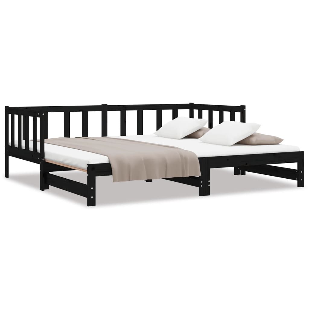 Vuodesohva rullilla musta 90x200 cm täysi mänty (36158)