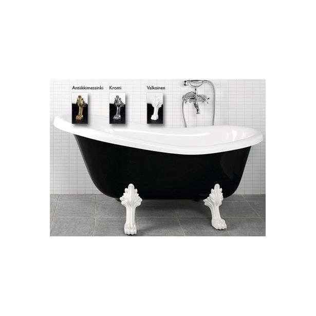 Kylpyamme Victoria 167, 230l, 1670x750mm, musta/valkoinen, eri jalkavaihtoehtoja