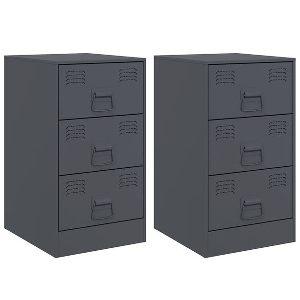 Yöpöydät 2 kpl antrasiitti 34,5x39x62 cm teräs (41780)