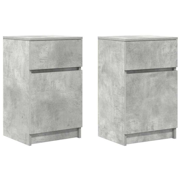 Yöpöydät 2 kpl betoninharmaa 39x35x65 cm tekninen puu (61326)
