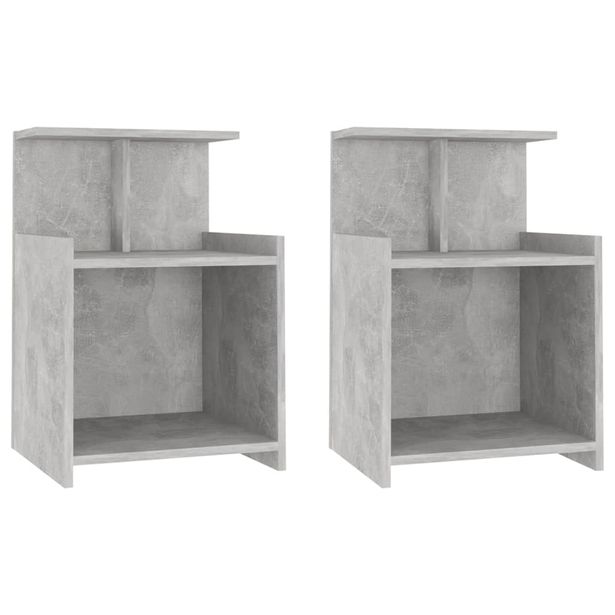 Yöpöydät 2 kpl betoninharmaa 40x35x60 cm tekninen puu (06184)