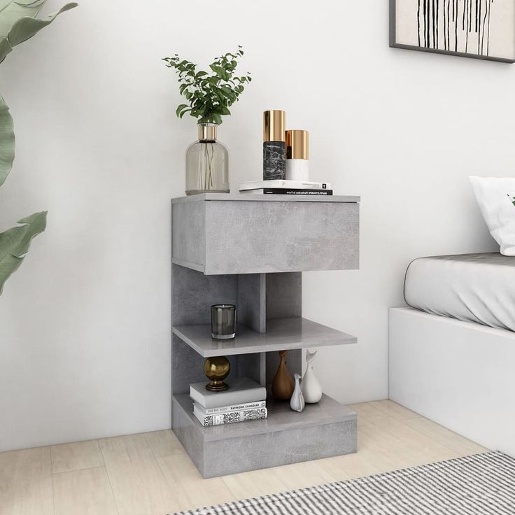 Yöpöydät 2 kpl betoninharmaa 40x35x65 cm (08657)