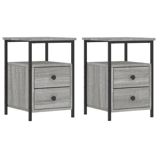 Yöpöydät 2 kpl harmaa Sonoma 34x35,5x50 cm tekninen puu (26020)