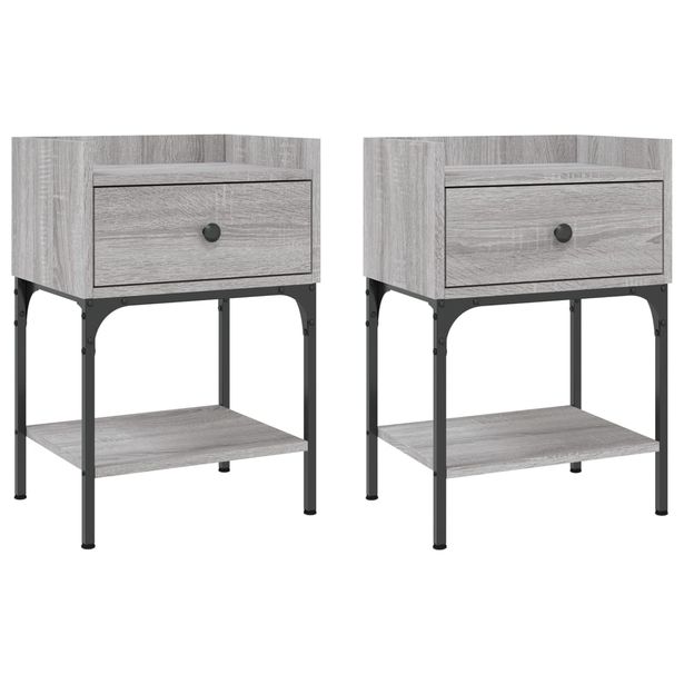 Yöpöydät 2 kpl harmaa Sonoma 40,5x31x60 cm tekninen puu (25900)