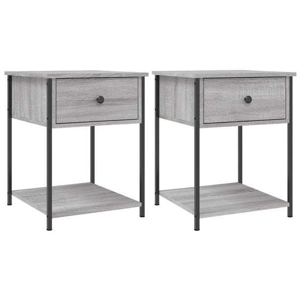 Yöpöydät 2 kpl harmaa Sonoma 44x45x58 cm tekninen puu (25850)
