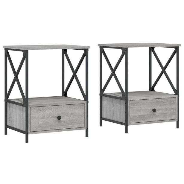 Yöpöydät 2 kpl harmaa Sonoma 50x41x65 cm tekninen puu (26090)