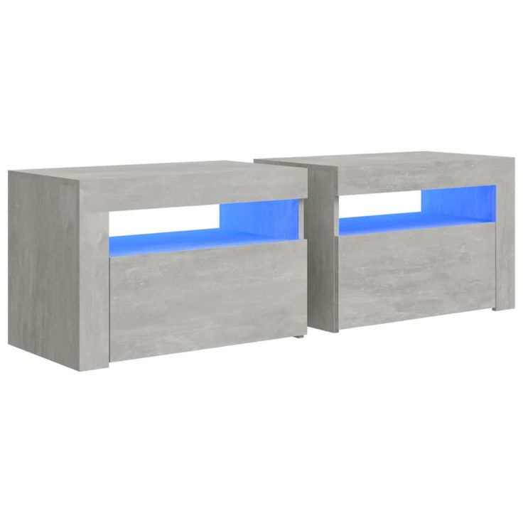 Yöpöydät 2 kpl LED-valoilla betoninharmaa 60x35x40 cm (80738)
